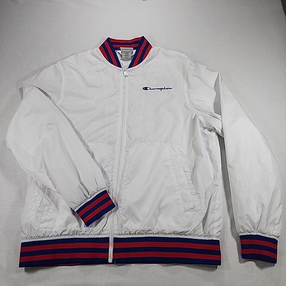 Champion Men's White Zipper Jacket Size L Polyester Windbreaker